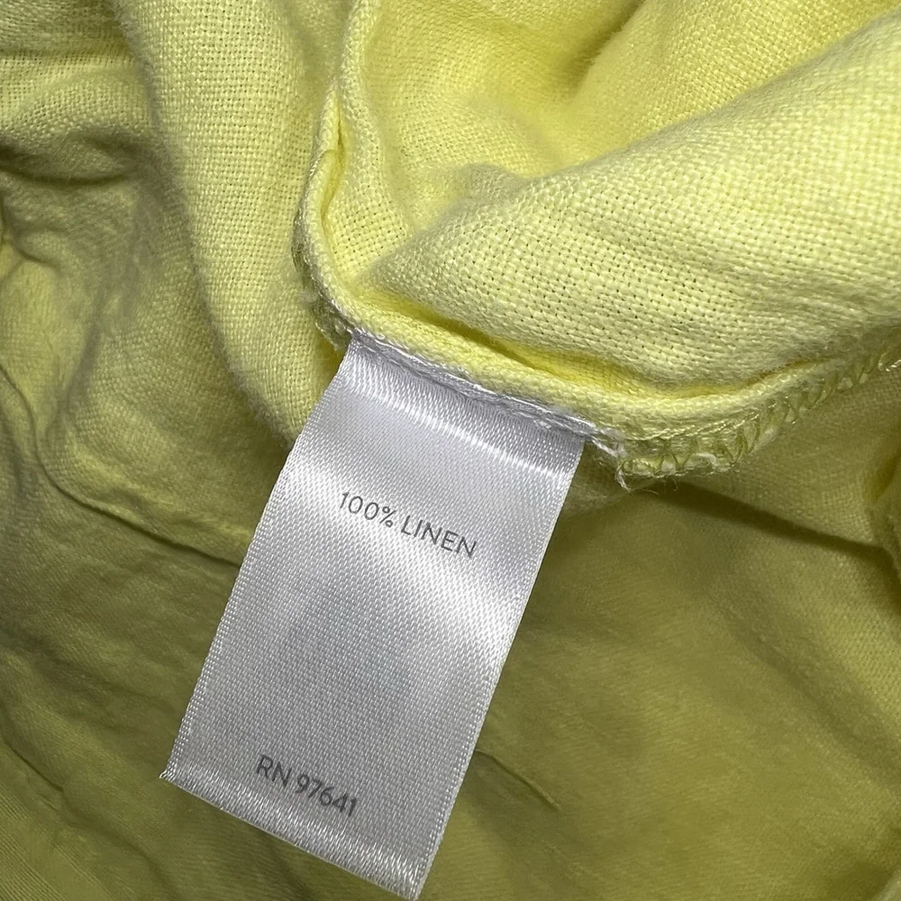 PURE J JILL Women’s Yellow Elastic Waist Cropped Wide Leg Pants Sz L 100% Linen